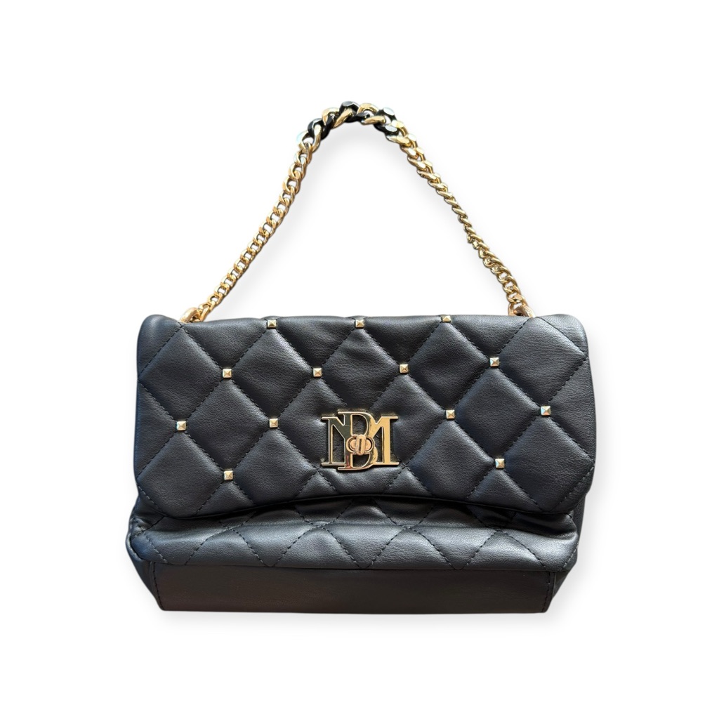 Badgley Mischka Quilted Black And Gold Crossbody Bag